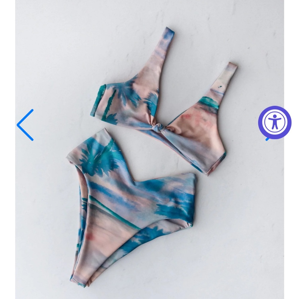 Skatie Pastel Pink and Teal Tie-Front Bikini Set